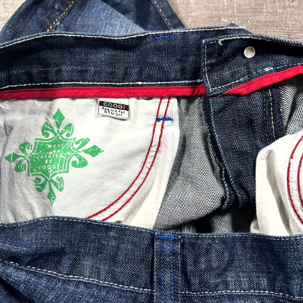 Coogi Baggy Denim Shorts Mens 38 Blue Embroidered Eagle Y2K Hip Hop Streetwear - Picture 10 of 10